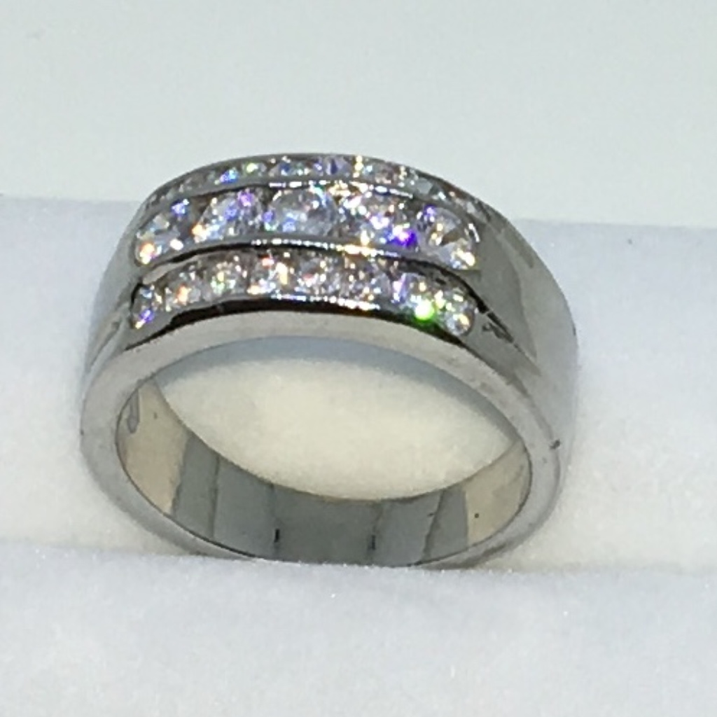 White Cz Layers Silver Wide Stainless Steel Ring 28$